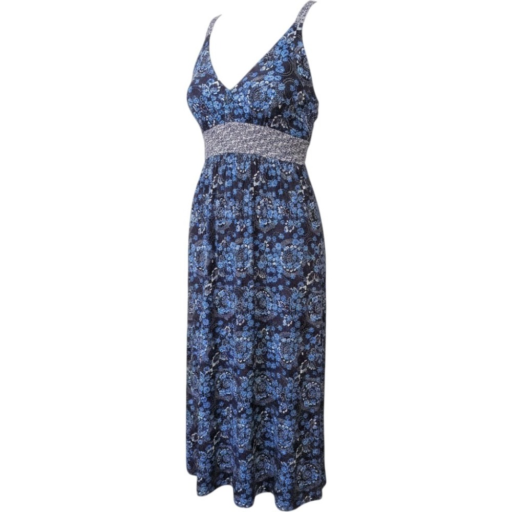 M Lucky Halter Blue Boho Babydoll Grunge Festival Ditsy Sundress Midi Cotton